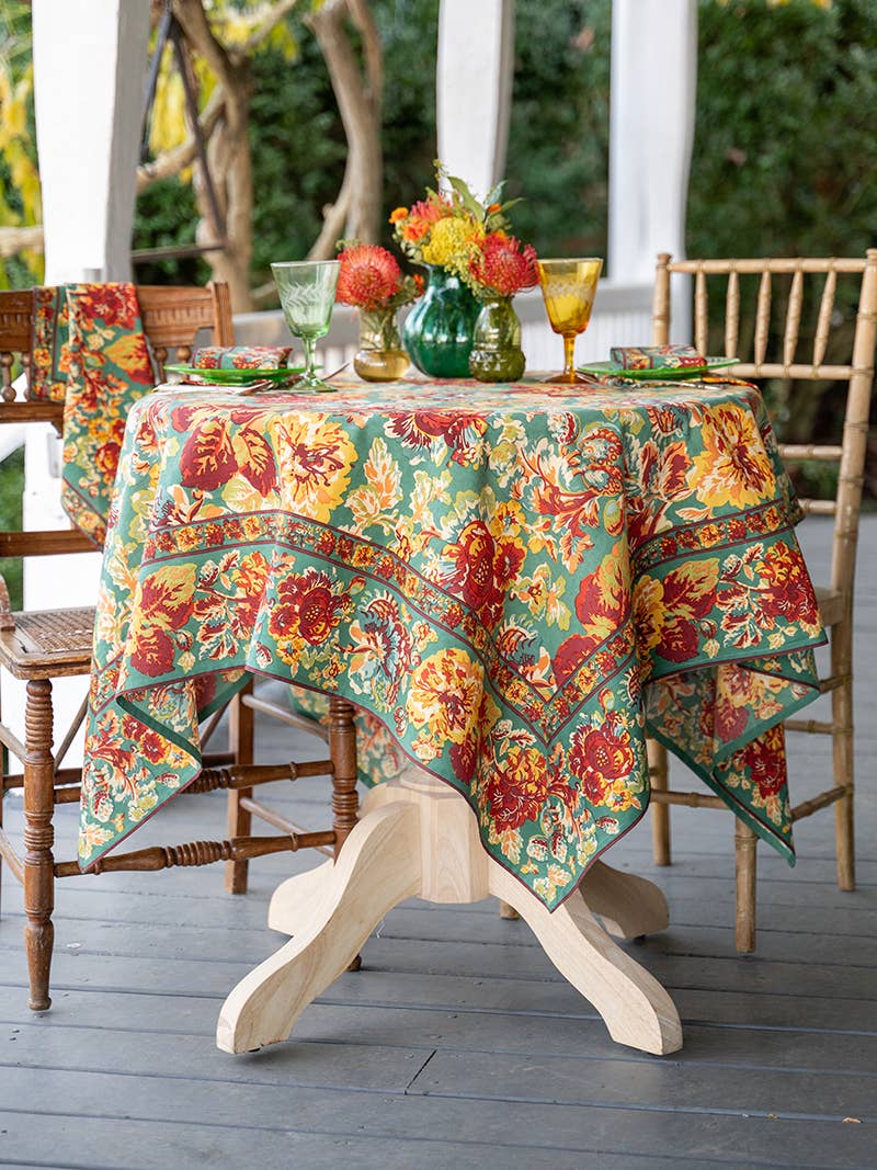 Tablecloth, April Cornell Pomegranate Tablecloth - Teal: 54x54