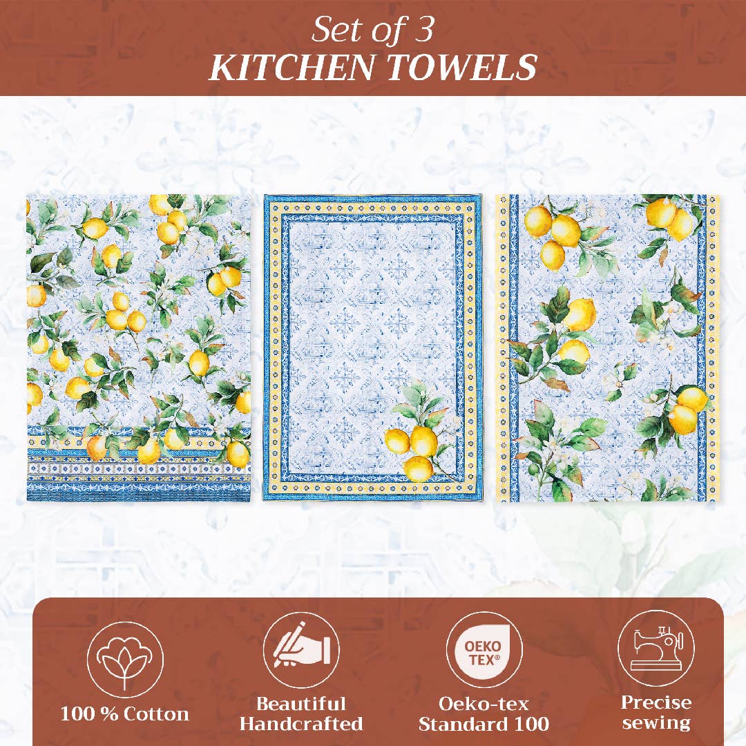 Citrus, 100% Cotton Kitchen Towels - Set Of 3