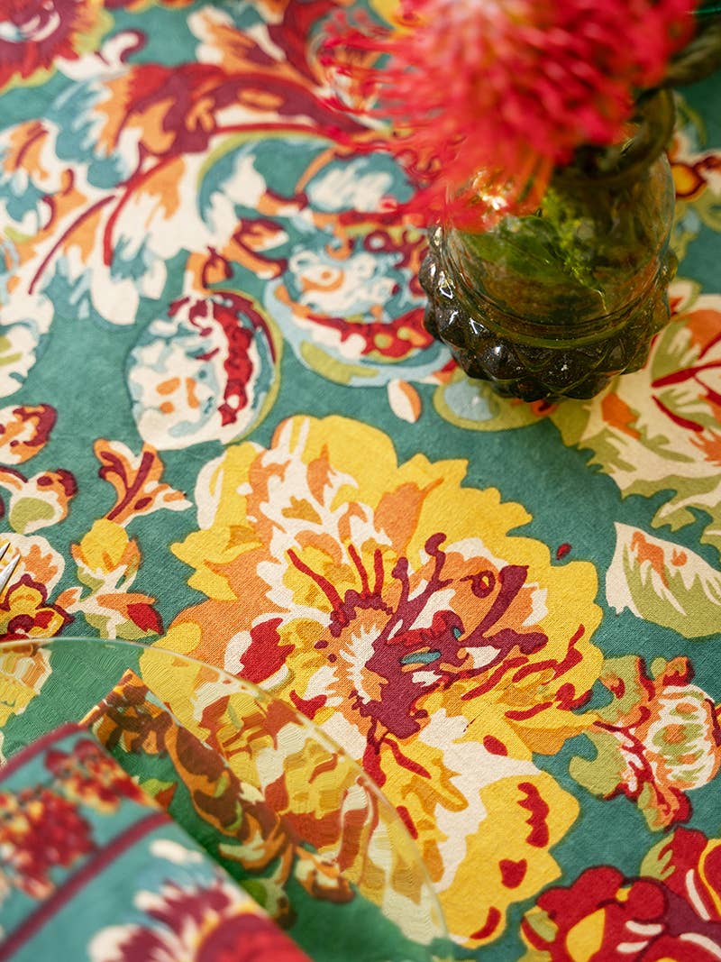 Tablecloth, April Cornell Pomegranate Tablecloth - Teal: 54x54