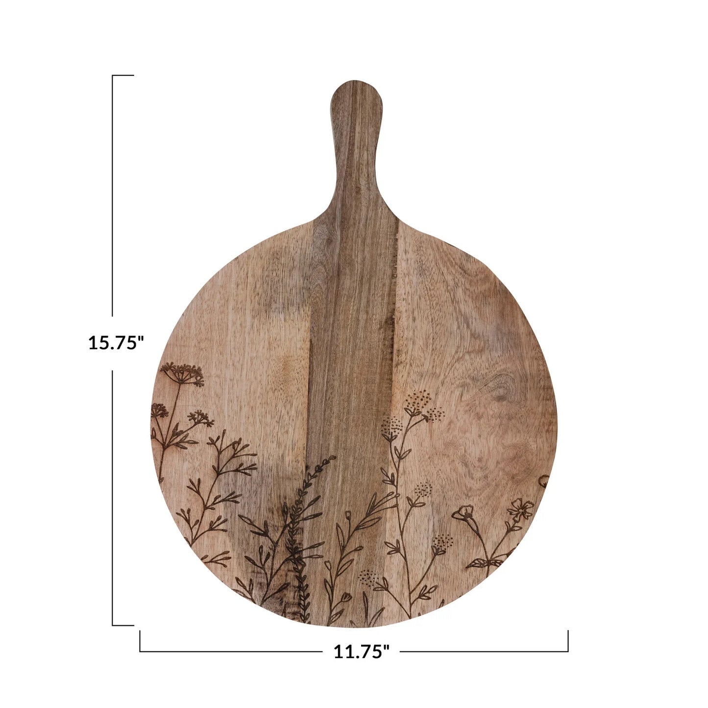 Mango Wood Cheese Board w/Etched Botanicals