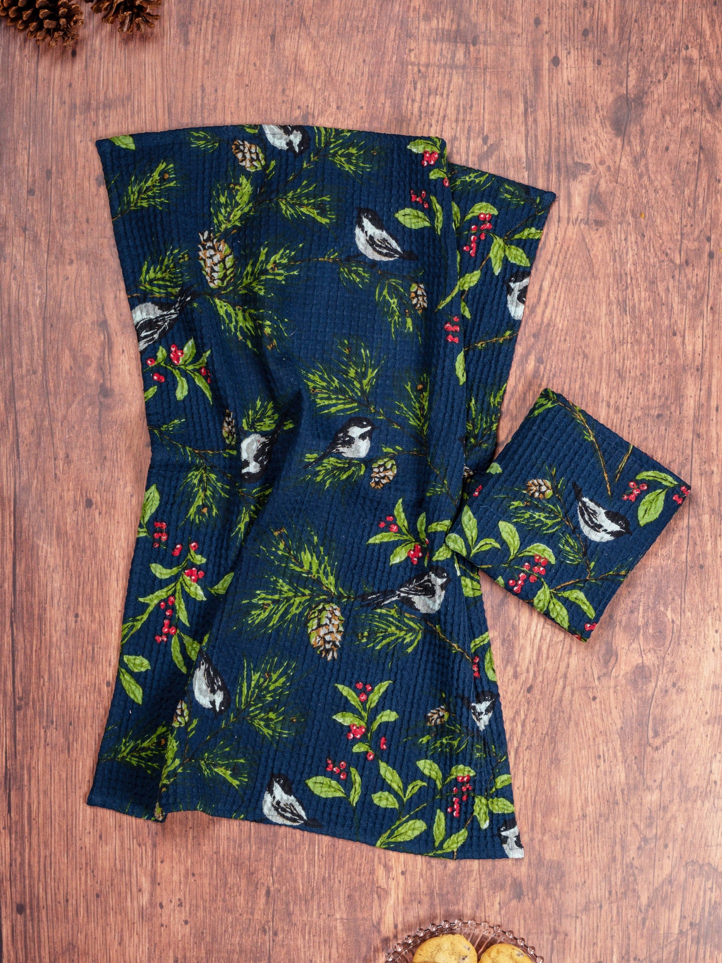 Tea Towel, Chickadee Tea Towel Set of 2 - Navy
