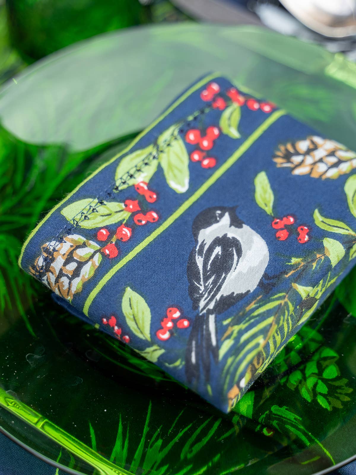 Napkin , Chickadee Luncheon Napkin Set of 4 - Navy