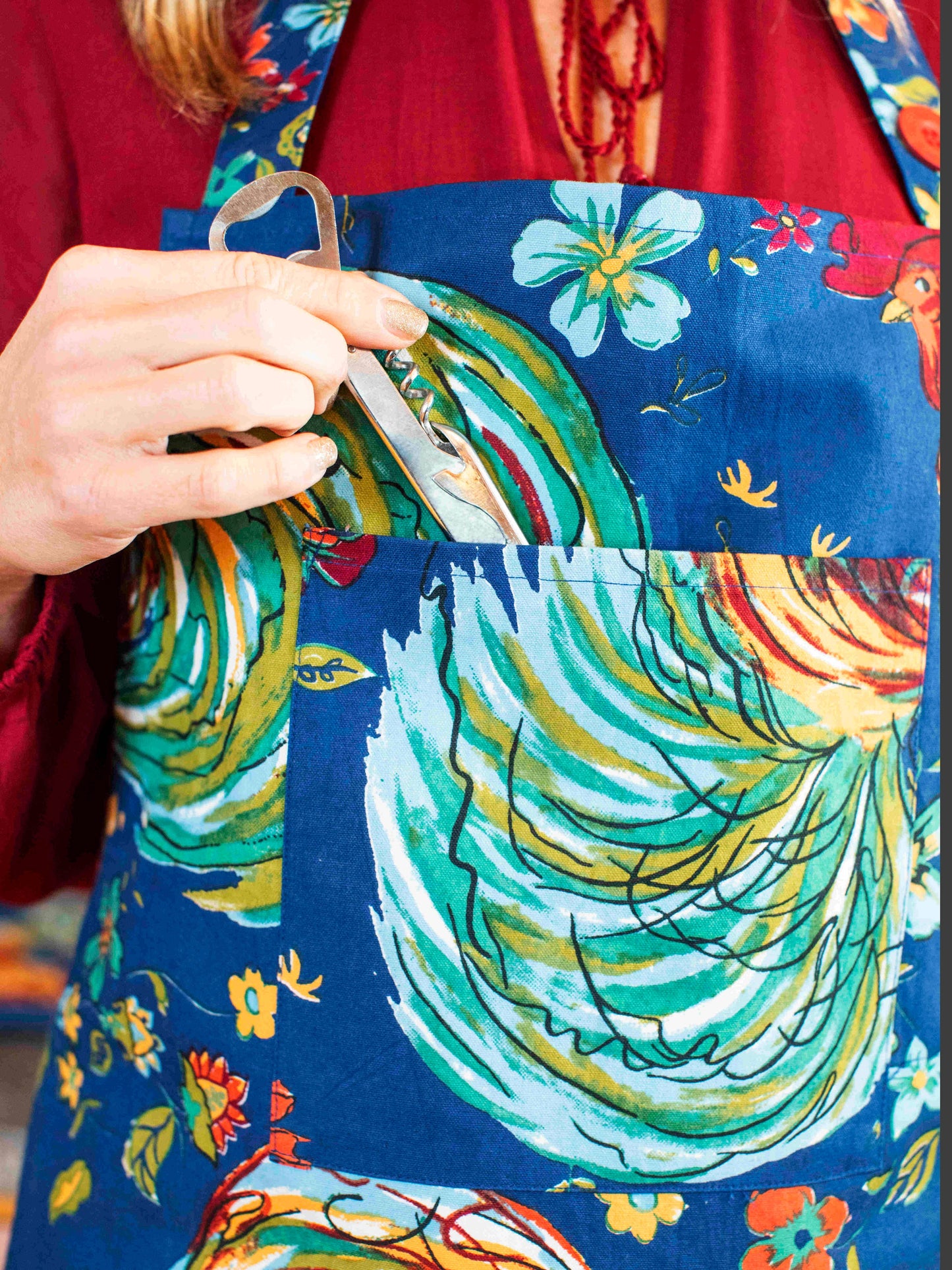Rooster Chef Apron - With Large Front Pocket: Navy