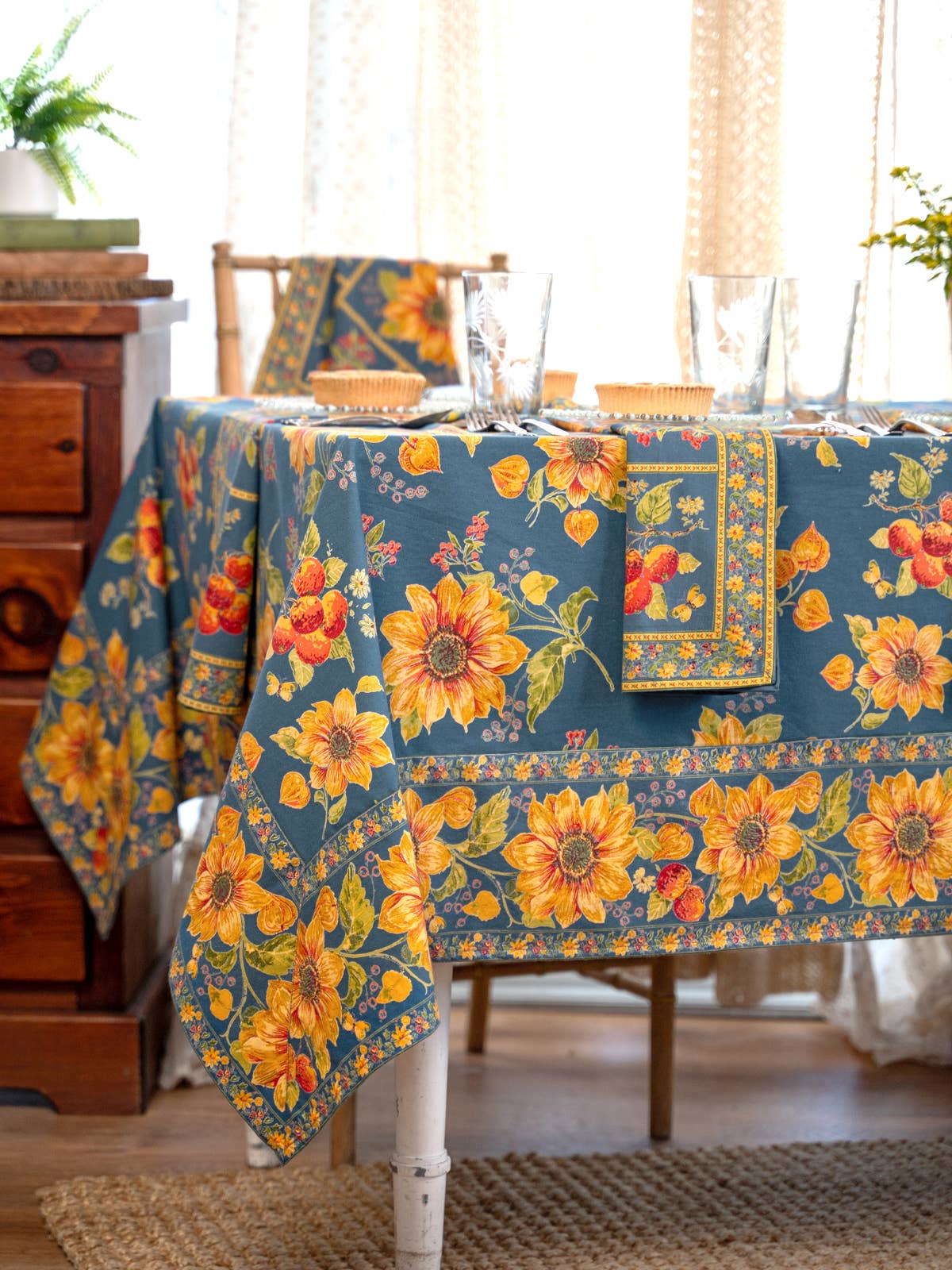 April Cornell Prairie sunflower tablecloth